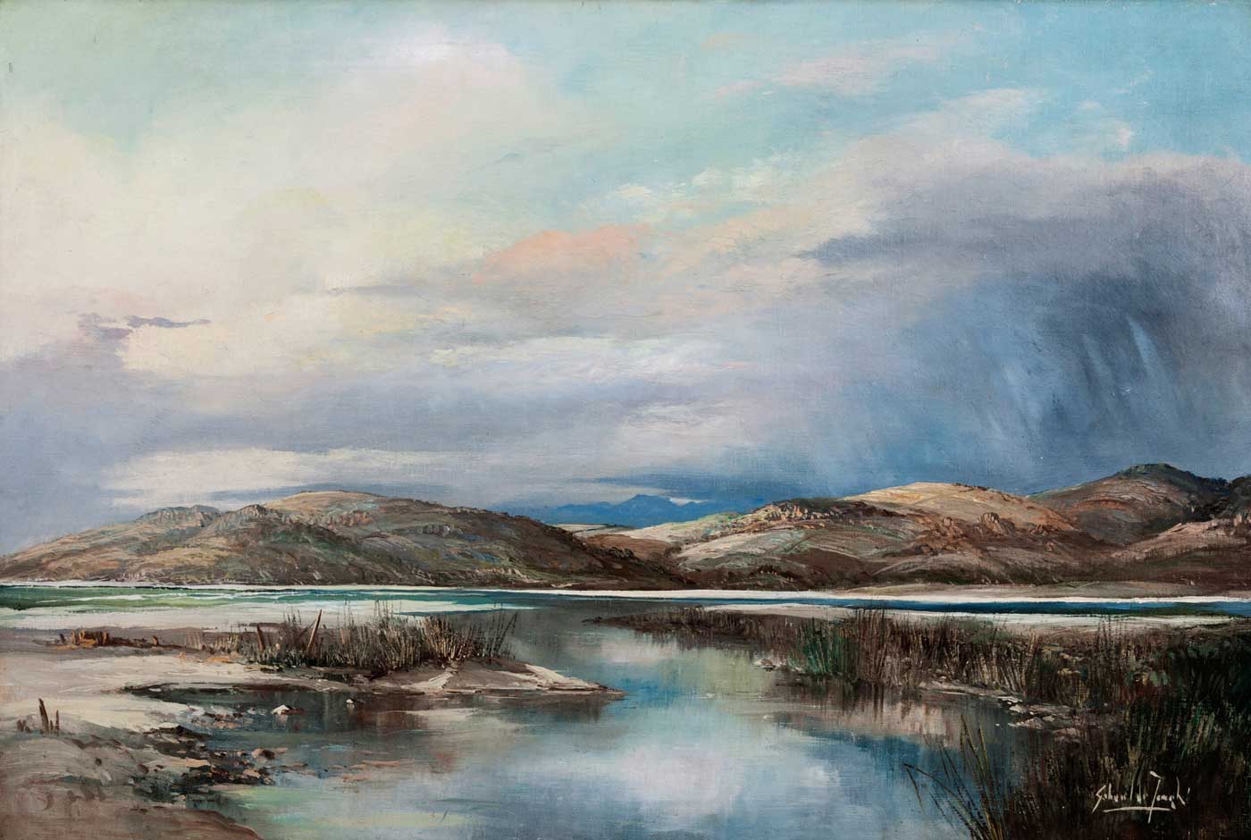 Gabriel Cornelis de Jongh (South African 1913-2004) SOUTH AFRICAN RIVERBANK signed oil on canvas