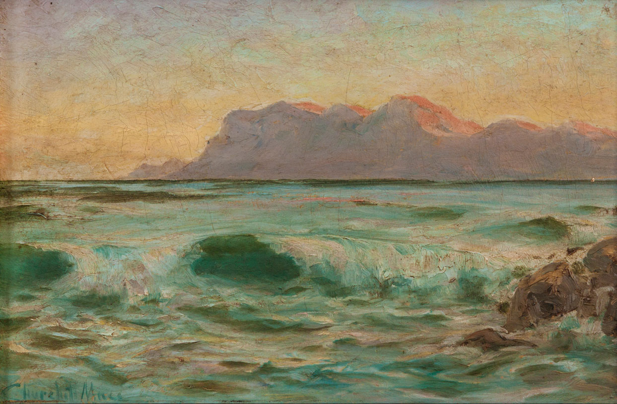 Edward Clark Churchill Mace (South African 1863-1928) FALSE BAY signed oil on board 18 by 27,5cm