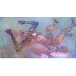 Gail Catlin (South African 1948-) FALLING FIGURE signed liquid crystal on glass 198,5 by 108cm