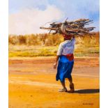 Daniel Novela (South African 1964-) WOMAN CARRYING LOCAL ENERGY signed; signed, dated with title