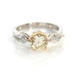 A DIAMOND RING Claw set to the centre with a round brilliant cut diamond weighing approximately 0,