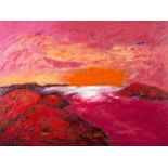 Penny Stutterheim (South African 1958-) PINK SUNSET AT SEA oil on canvas 90 by 120cm