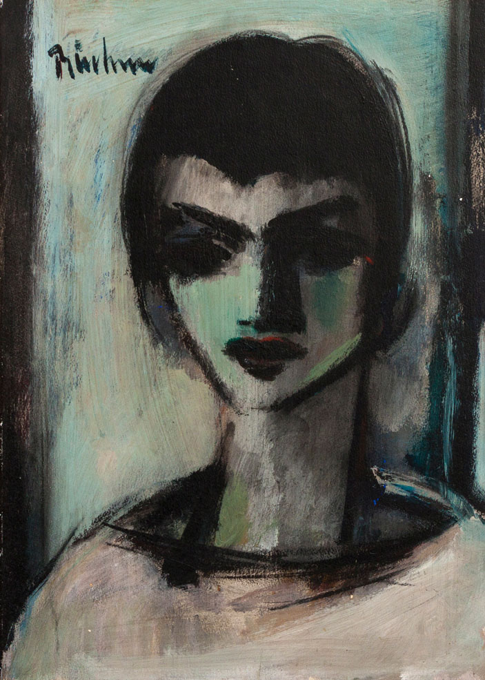 Carl Adolph Büchner (South African 1921-2003) BLUE PORTRAIT signed oil on board 58 by 41,5cm