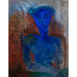 Jan Vermeiren (South African 1949-) LADY IN BLUE signed oil on canvas 89,5 by 69,5cm