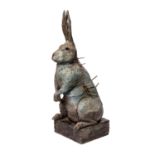MARTIN HAINES (1961-): MARCH HARE Stoneware, raised on an integral base and modelled in sections