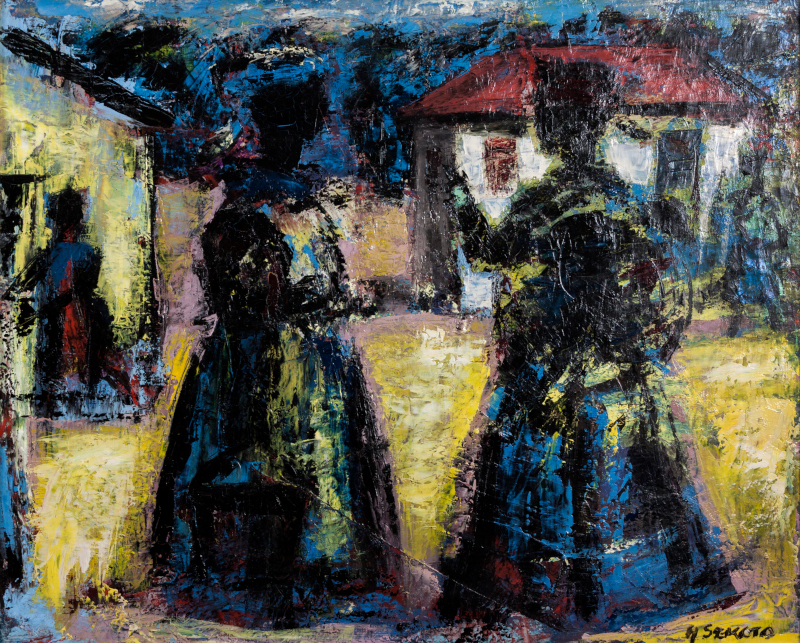 Gerard Sekoto (South African 1913-1993) MARKET SCENE signed oil on canvas 63 by 78,5cm Gerard