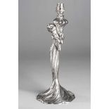 AN ART NOUVEAU SILVER ON PEWTER FIGURATIVE LAMP BASE, EARLY 1900s Depicting a maiden in long flowing