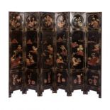 A CHINESE SIX-PANEL GILT LACQUERED FOLDING SCREEN, QING DYNASTY, 19TH CENTURY