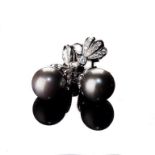 A PAIR OF PEARL AND DIAMOND EARRINGS