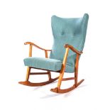 A BIRCH AND UPHOLSTERED ROCKING CHAIR, DESIGNED BY ELIAS SVEDBERG FOR NORDISKA KOMPANIET, 1947