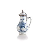 A CHINESE BLUE AND WHITE SILVER MOUNTED SPARROW-BEAK JUG AND COVER, QING DYANSTY, QIANLONG