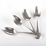 FOUR OLD 'ENGLISH' PATTERN DESSERT SPOONS, VARIOUS MAKERS AND DATES