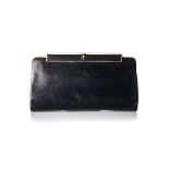 A MARZORATI BLACK PATENT LEATHER HANDBAG Gold-tone chain shoulder strap, top bar and frame Marzorati