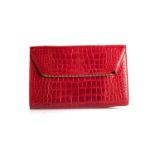 A RED CROCODILE LEATHER LORENZI HANDBAG