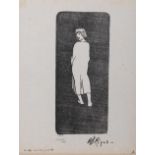 Edward Henry Gordon Craig (English 1872-1966) FIGURE LOOKING OVER SHOULDER woodcut, signed, dated