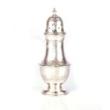 A SILVER CASTER, WALKER & HALL, BIRMINGHAM, 1910 Vase-shaped with needle girdle, the pierced cover