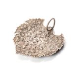 A SILVER DISH Of leaf design, handle with detailed birds and blossom design, 105g