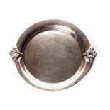 A SILVER TRAY, DANISH Circular, the concave tray with double rim and scalloped handles, 35cm