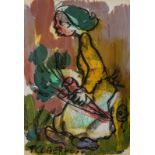 Frans Martin Claerhout (South African 1919-2006) WOMAN CARRYING CARROTS signed mixed media on