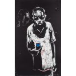 Nelson Makamo (South African 1982 -) YOUNG BOY HOLDING A CELLPHONE monotype, signed and dated 2011
