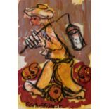 Frans Martin Claerhout (South African 1919-2006) MAN CARRYING A CAN signed mixed media on paper 29