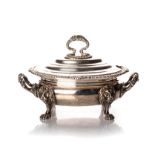 A SILVER ENTREE DISH Oval with conforming decoration, with detachable scroll and gadrooned