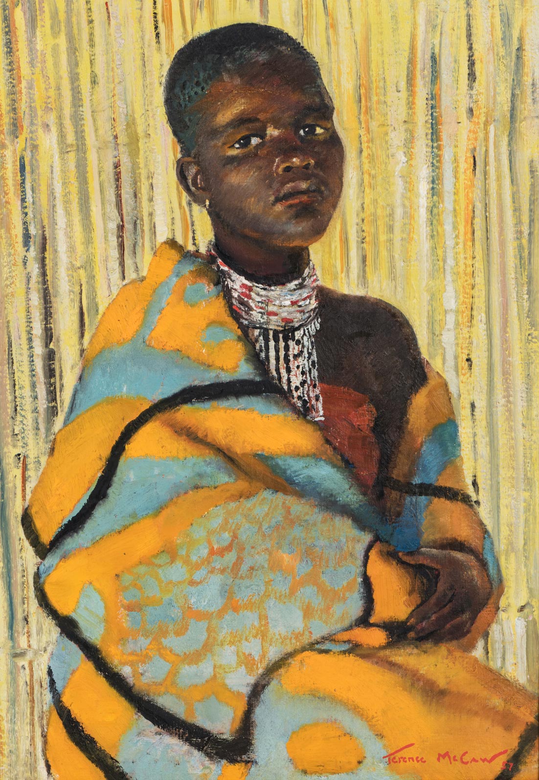 Terence John McCaw (South African 1913-1978) FINGO GIRL IN BASUTU BLANKET (sic) signed and dated 57;