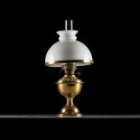 BRASS OIL LAMP WITH GLASS LAMP SHADE With brass lamp holder, white glass lamp shade