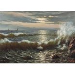 Gino Fasciotti (South African 1883-1961) CRASHING WAVES signed oil on board 41,5 by 59cm