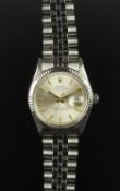 GENTLEMEN'S ROLEX OYSTER PERPETUAL DATEJUST WRISTWATCH CIRCA 1969 REF. 1601, circular silver pie pan