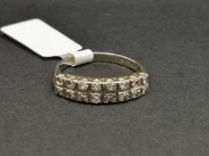Two row diamond ring, two rows of round brilliant cut diamonds, mounted in 18ct yellow gold, ring