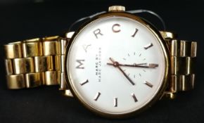 LADIES' MARC JACOBS WRISTWATCH, circular white dial bronze hour markers and hands, 37mm case with