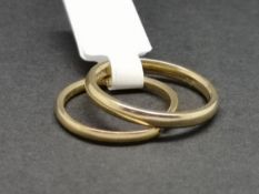 Two 18ct yellow gold wedding bands, one a/f, gross weight approximately 3.44 grams.