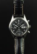 GENTLEMEN'S IWC CHRONOGRAPH WRISTWATCH W/ BOX & PAPERS, circular black triple register dial with