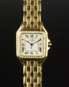 CARTIER 18CT DIAMOND SET PANTHERE, square dial with Roman numerals, diamond set bezel, 27mm 18ct