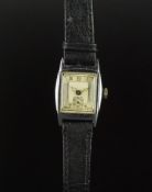 GENTLEMEN'S UNBRANDED SWISS RECTANGULAR WATCH, MANUALLY WOUND WRISTWATCH, rectangular two tone