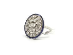 An Art Deco sapphire and diamond panel ring in whi