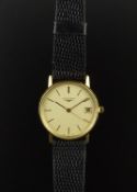 LONGINES DRESS WATCH, circular champagne dial, baton hour markers, date aperture, gold plated