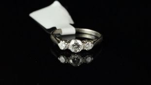 Three stone diamond ring, round brilliant cut diamonds, estimated diamond weight 0.50ct, estimated