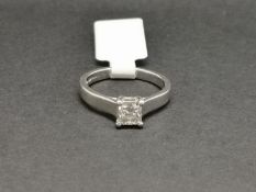 Single stone diamond ring, princess cut diamond, four claw set, in platinum, hallmarked