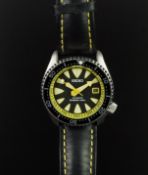 SEIKO AUTOMATIC DIVERS WATCH, circular blue dial, large luminous hour markers, yellow detail,