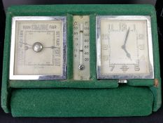 LE COULTRE 8 DAY TRAVEL CLOCK AND BAROMETER IN ORIGINAL FELT TRAVEL CASE, 8 day travel clock is on