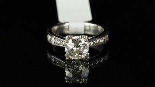 Diamond ring, central old European cut diamond, weighing an estimated 1.60ct, estimated colour I-