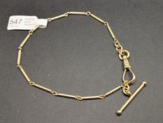 Russian yellow metal Albert chain, with Russian marks for 14ct, gross weight approximately 8.7