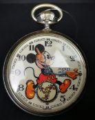 VINTAGE ORIGINAL MICKEY MOUSE INGERSOLL POCKET WATCH, circular mickey mouse dial with arms and hands