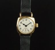 GENTLEMEN'S ELGIN 14K GOLD VINTAGE WRISTWATCH, circular off white dial with Arabic numerals and