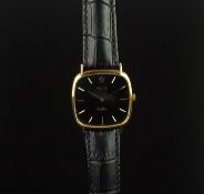 GENTLEMEN'S ROLEX CELLINI 18K GOLD WRISTWATCH, rounded square black dial with gold hour markers