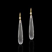 A pair of rock crystal briolette cut drop earrings with diamonds, on 18ct French wire fittings,