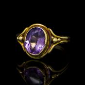 Single stone amethyst ring, oval cut amethyst in a 9ct yellow gold setting, ring size M, gross