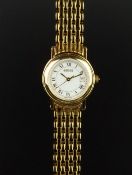 LADIES' GUCCI WRISTWATCH, circular white dial with roman numerals and gold hands, date aperture,